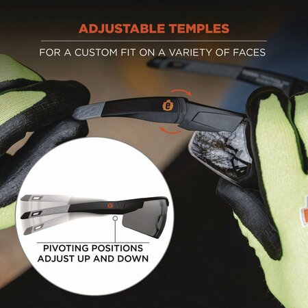 Ergodyne Skullerz DELLENGER Anti-Fog Safety Glasses Adjustable Temples, Black Frame, Smoke Polycarbonate Lens 50063